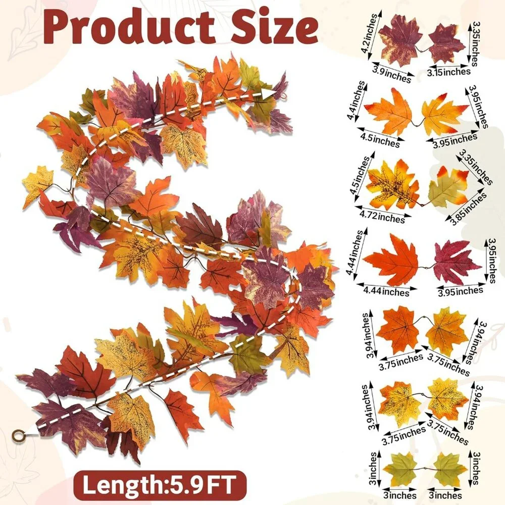 Versatile 2 Pcs Fall Garland - 11.8 FT Artificial Maple Leaves for Festive Decor
